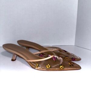 Reformation Wilda Mesh Floral Kitten Heel Mule 8.5